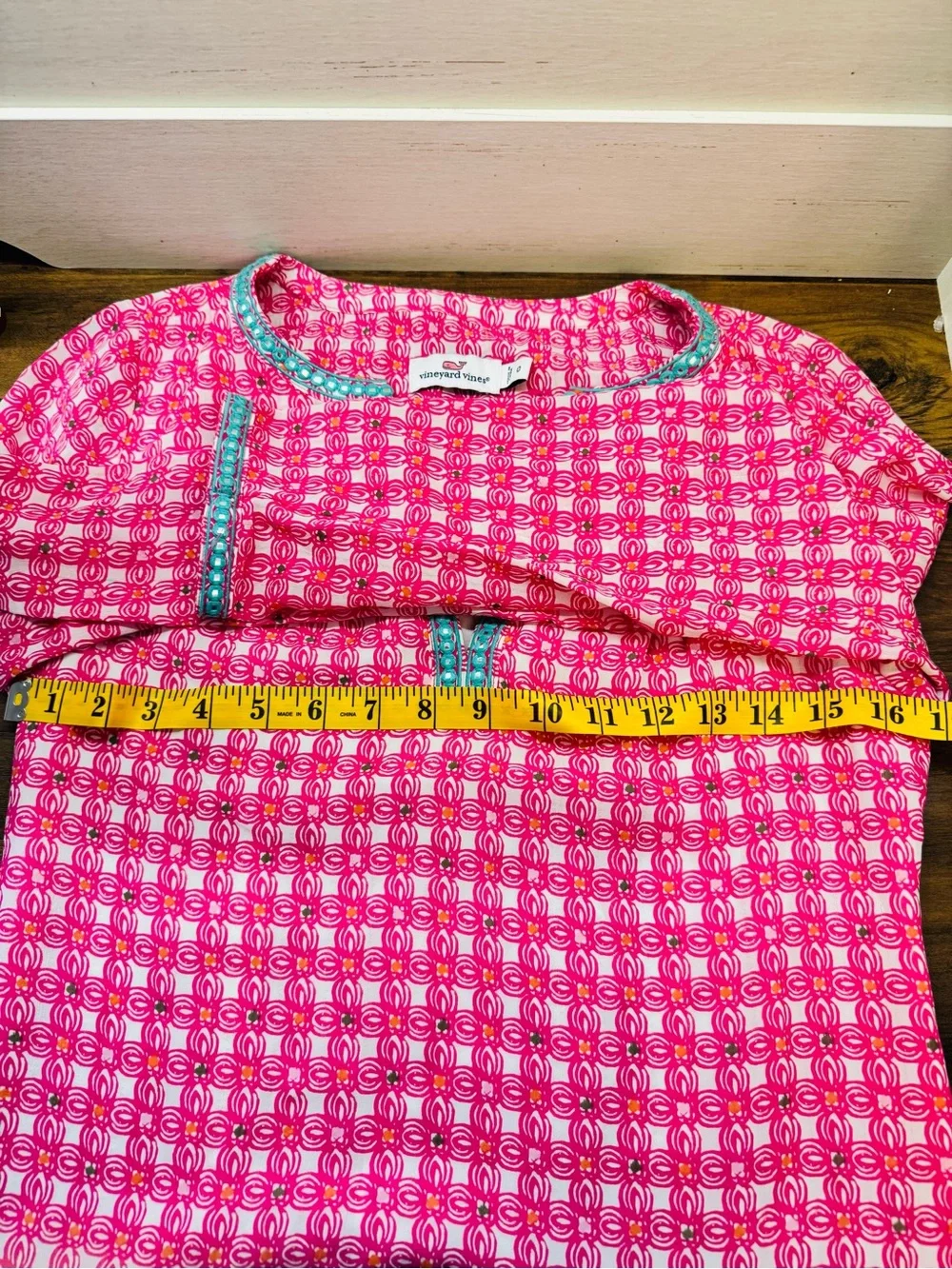 Vineyard Vines NWT Embroidered Beaded Tunic Dress Silk Geometric Print SZ 0